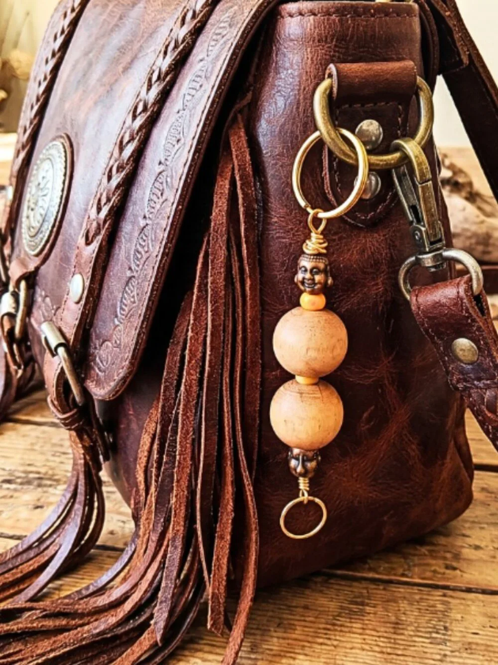Handmade Buddha Keychains, Natural Wood Beads, Mindful Accessories